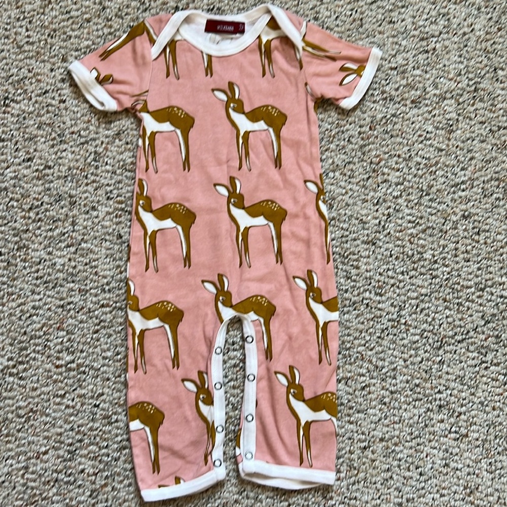 Milkbarn 3-6 month 100% cotton pink deer onsie with snap bottom